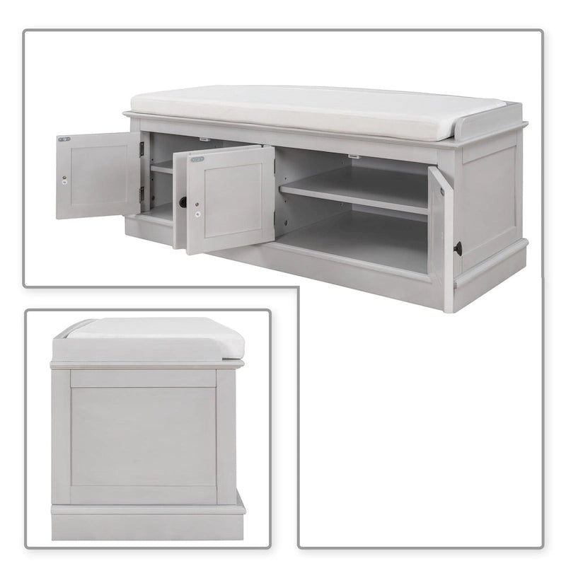 Banc de rangement vintage 1 place avec 2 armoires - Gris délavé / Espresso / Bleu marine antique / Blanc
