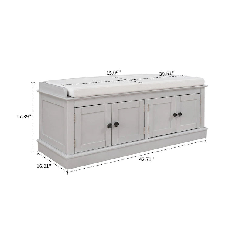 Banc de rangement vintage 1 place avec 2 armoires - Gris délavé / Espresso / Bleu marine antique / Blanc