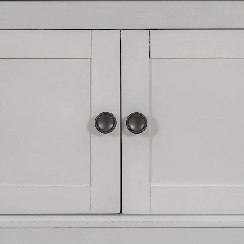 Banc de rangement vintage 1 place avec 2 armoires - Gris délavé / Espresso / Bleu marine antique / Blanc