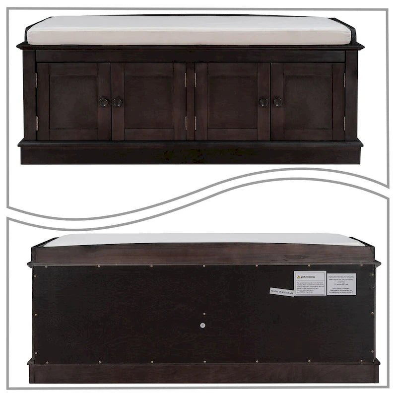 Banc de rangement vintage 1 place avec 2 armoires - Gris délavé / Espresso / Bleu marine antique / Blanc