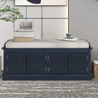 Banc de rangement vintage 1 place avec 2 armoires - Gris délavé / Espresso / Bleu marine antique / Blanc