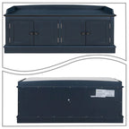 Banc de rangement vintage 1 place avec 2 armoires - Gris délavé / Espresso / Bleu marine antique / Blanc