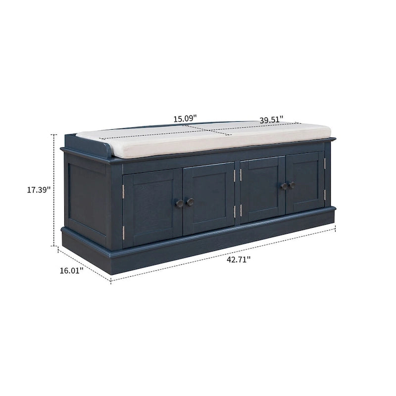 Banc de rangement vintage 1 place avec 2 armoires - Gris délavé / Espresso / Bleu marine antique / Blanc
