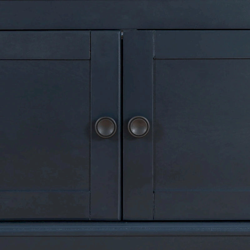 Banc de rangement vintage 1 place avec 2 armoires - Gris délavé / Espresso / Bleu marine antique / Blanc