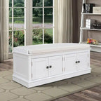 Banc de rangement vintage 1 place avec 2 armoires - Gris délavé / Espresso / Bleu marine antique / Blanc