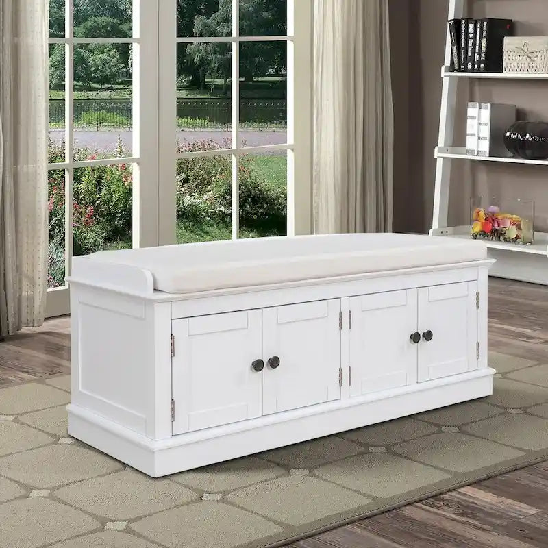 Banc de rangement vintage 1 place avec 2 armoires - Gris délavé / Espresso / Bleu marine antique / Blanc