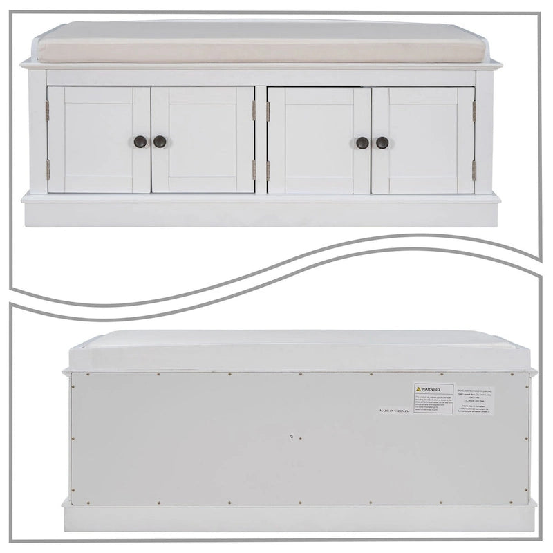 Banc de rangement vintage 1 place avec 2 armoires - Gris délavé / Espresso / Bleu marine antique / Blanc
