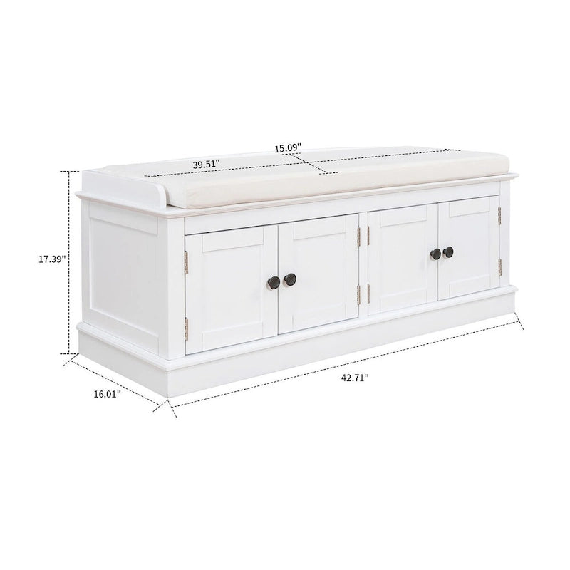 Banc de rangement vintage 1 place avec 2 armoires - Gris délavé / Espresso / Bleu marine antique / Blanc