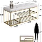 Banc de rangement capitonné en lin bleu / gris / beige – 2 places