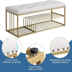 Banc de rangement capitonné en lin bleu / gris / beige – 2 places