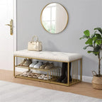 Banc de rangement capitonné en lin bleu / gris / beige – 2 places