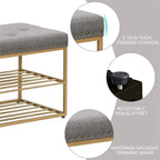 Banc de rangement capitonné en lin bleu / gris / beige – 2 places