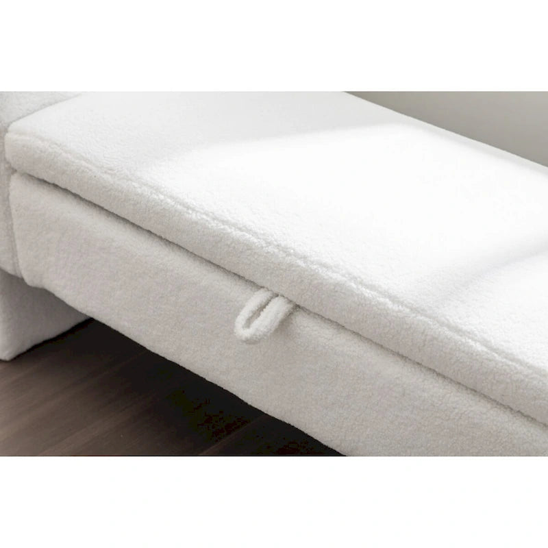 Banc de rangement 1 place en tissu bouclette ivoire/café avec liseré en métal doré