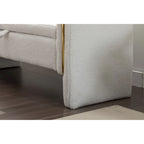 Banc de rangement 1 place en tissu bouclette ivoire/café avec liseré en métal doré
