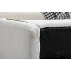Banc de rangement 1 place en tissu bouclette ivoire/café avec liseré en métal doré