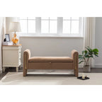 Banc de rangement 1 place en tissu bouclette ivoire/café avec liseré en métal doré
