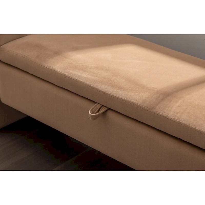 Banc de rangement 1 place en tissu bouclette ivoire/café avec liseré en métal doré