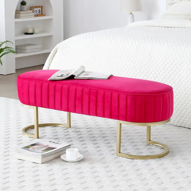 Banc ottoman sherpa en U bleu/rose rouge/gris, 1-2 personnes, 122 cm