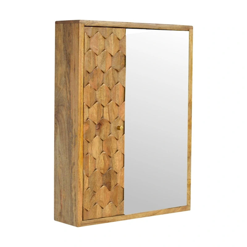 Meuble à miroir sculpté Ananas Blanc – Bois massif, 1 porte, usage individuel