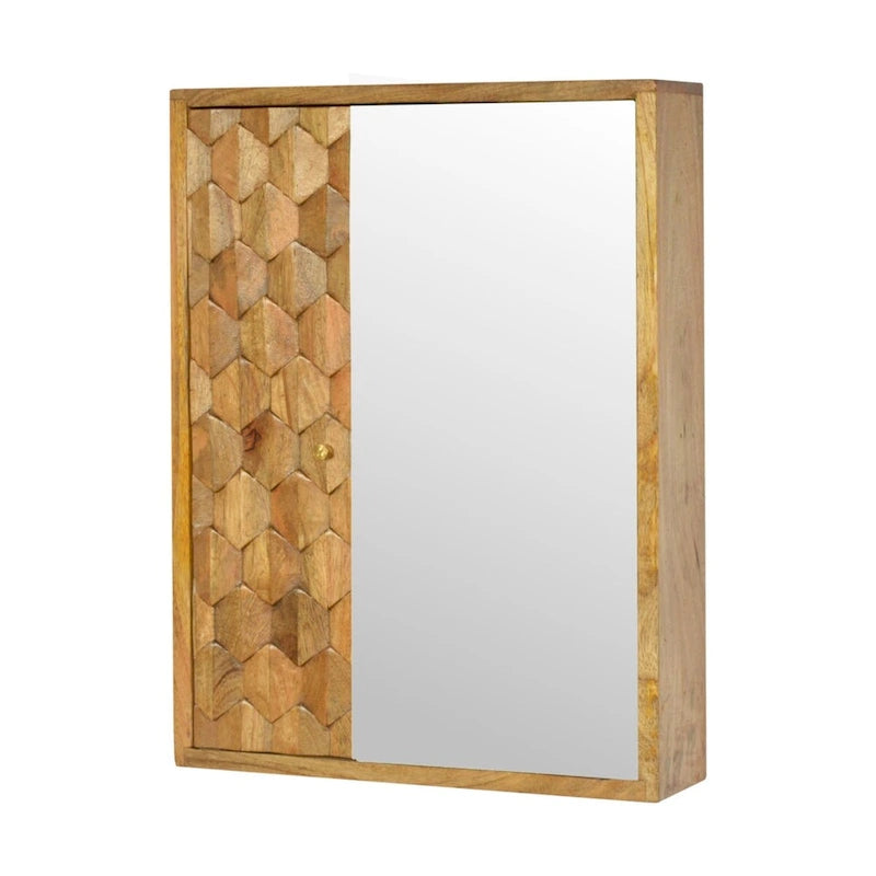 Meuble à miroir sculpté Ananas Blanc – Bois massif, 1 porte, usage individuel