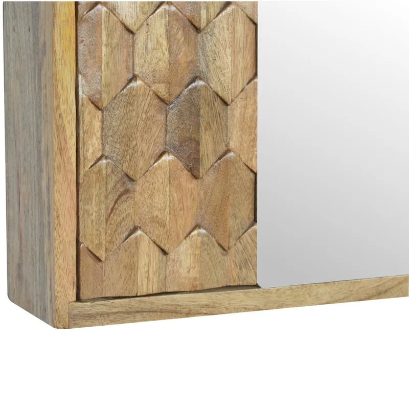 Meuble à miroir sculpté Ananas Blanc – Bois massif, 1 porte, usage individuel