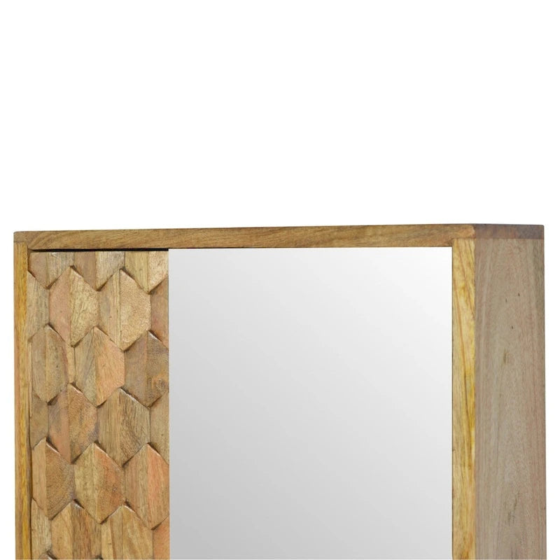 Meuble à miroir sculpté Ananas Blanc – Bois massif, 1 porte, usage individuel