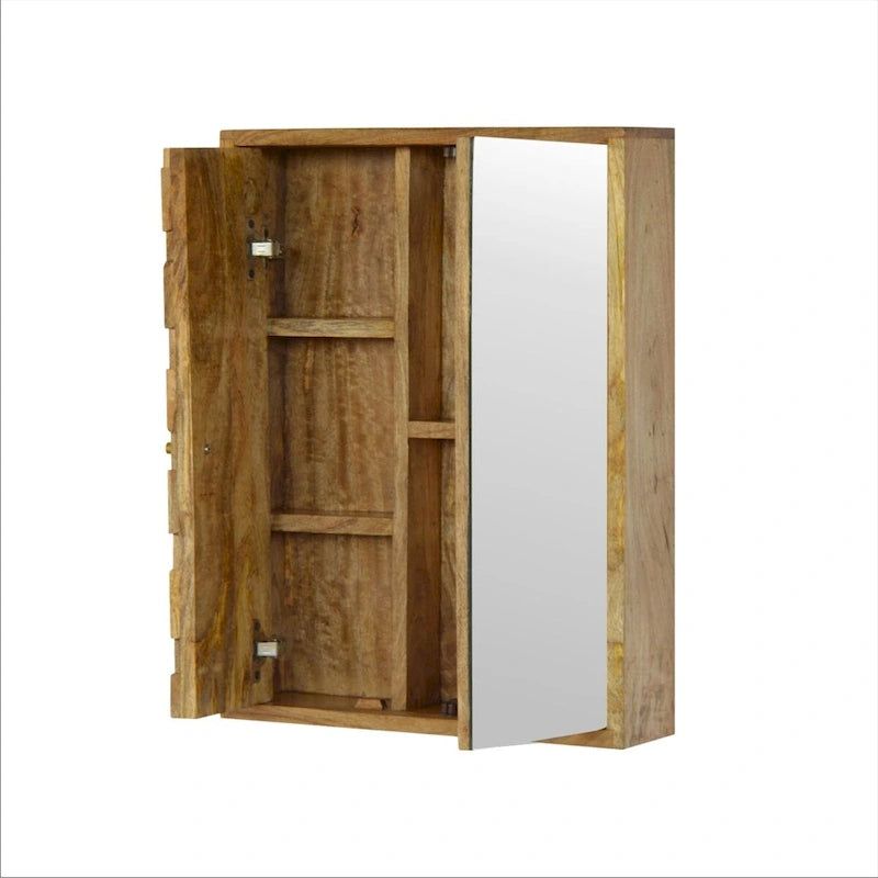 Meuble à miroir sculpté Ananas Blanc – Bois massif, 1 porte, usage individuel