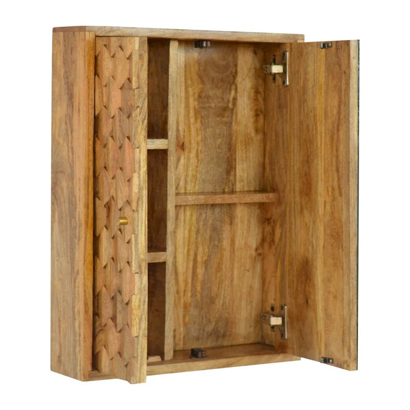 Meuble à miroir sculpté Ananas Blanc – Bois massif, 1 porte, usage individuel