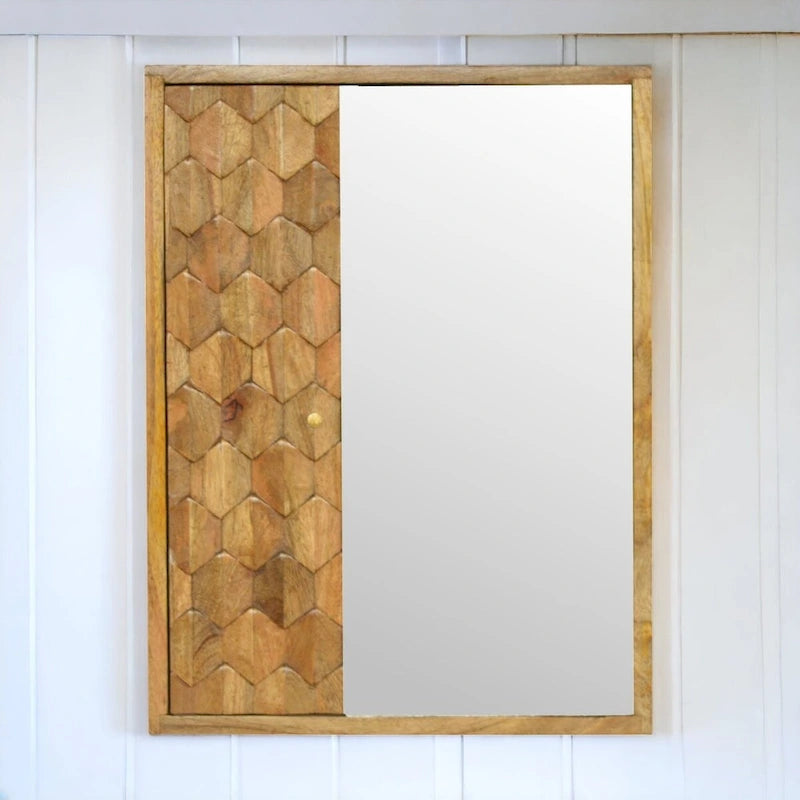Meuble à miroir sculpté Ananas Blanc – Bois massif, 1 porte, usage individuel