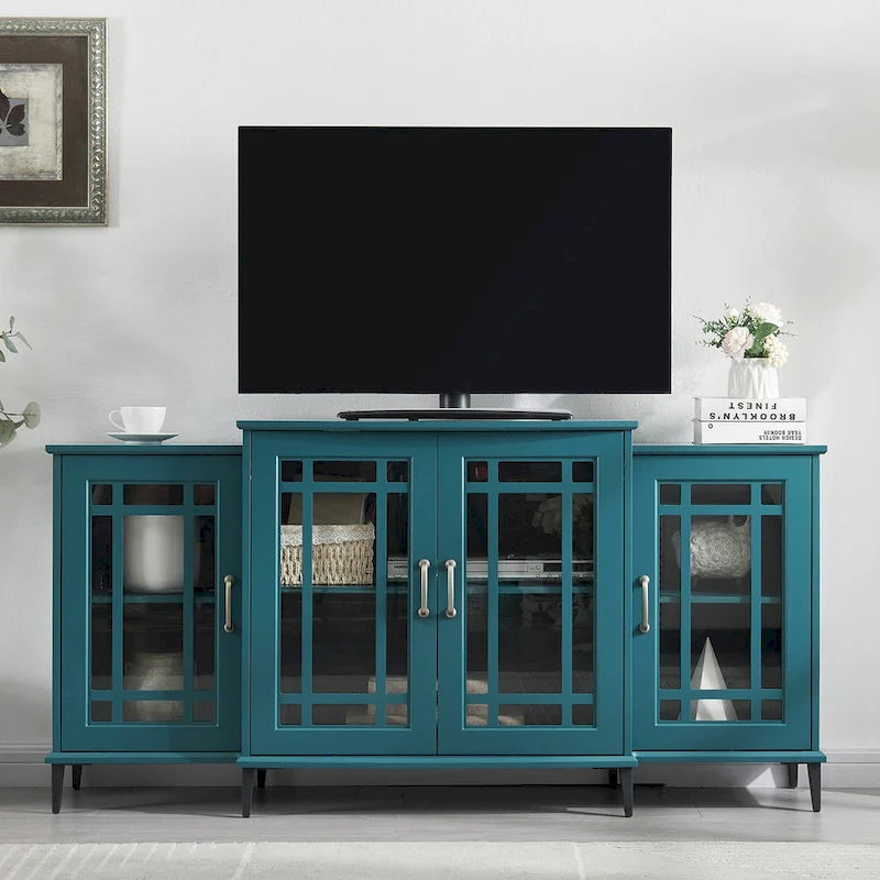 Meuble TV et buffet bleu sarcelle avec 4 portes — Style rétro