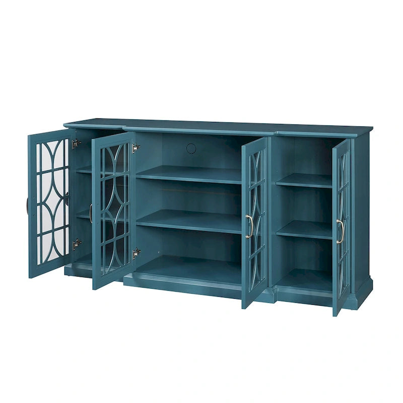 Meuble TV et buffet bleu sarcelle avec 4 portes — Style rétro