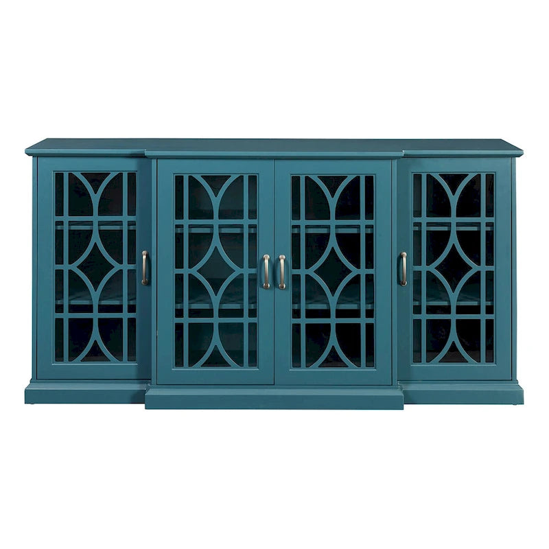 Meuble TV et buffet bleu sarcelle avec 4 portes — Style rétro