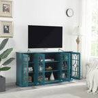 Meuble TV et buffet bleu sarcelle avec 4 portes — Style rétro