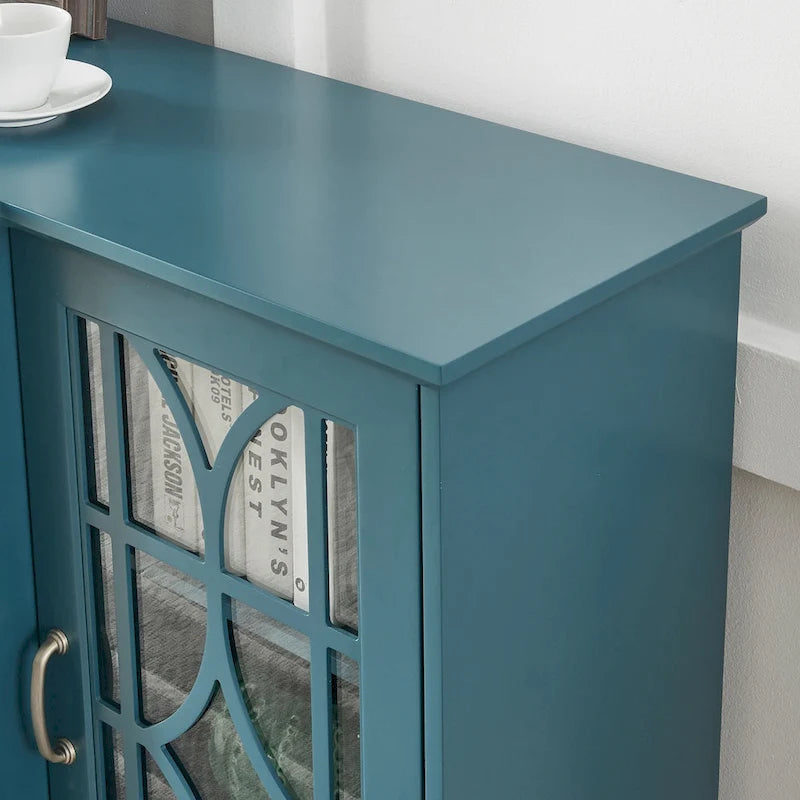 Meuble TV et buffet bleu sarcelle avec 4 portes — Style rétro