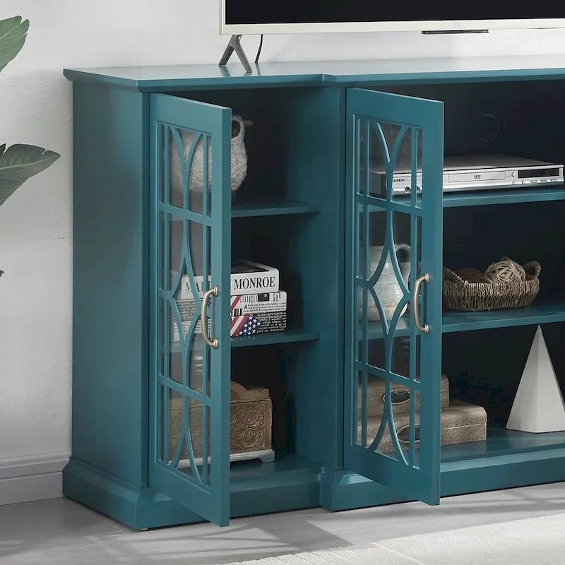 Meuble TV et buffet bleu sarcelle avec 4 portes — Style rétro