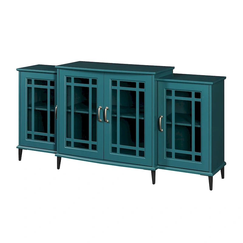 Meuble TV et buffet bleu sarcelle avec 4 portes — Style rétro
