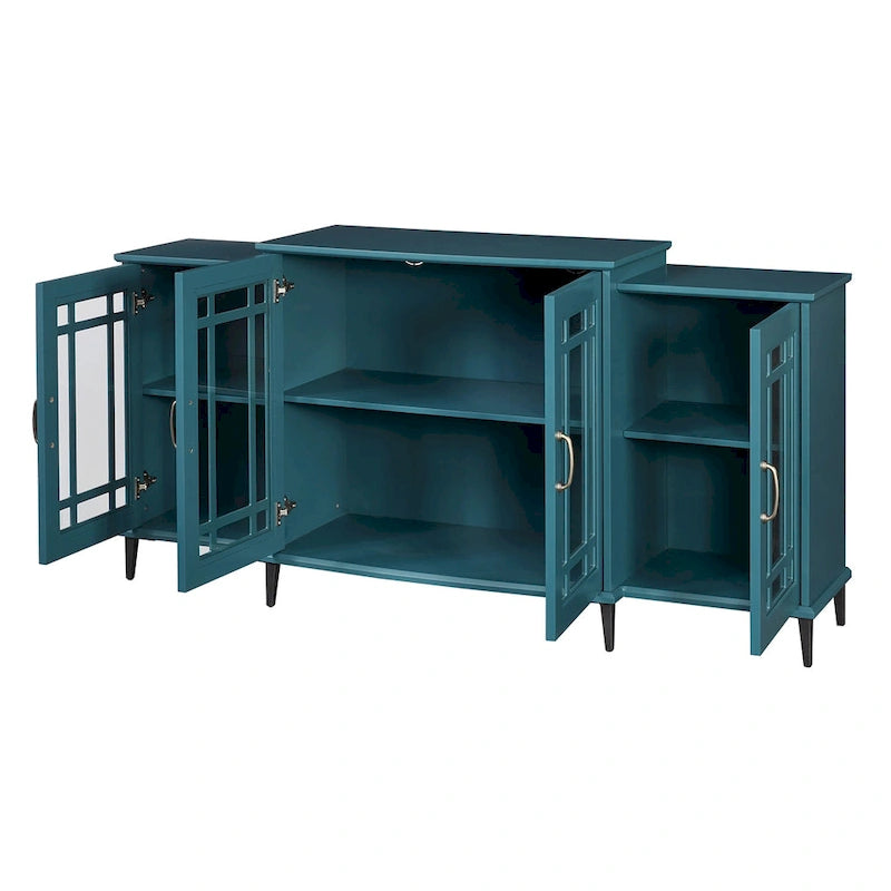 Meuble TV et buffet bleu sarcelle avec 4 portes — Style rétro