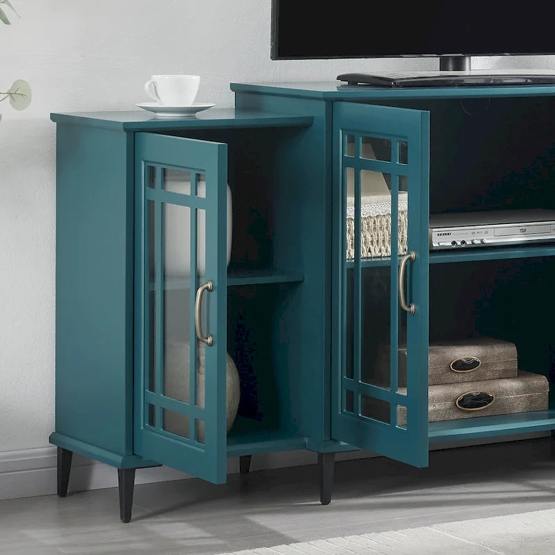 Meuble TV et buffet bleu sarcelle avec 4 portes — Style rétro