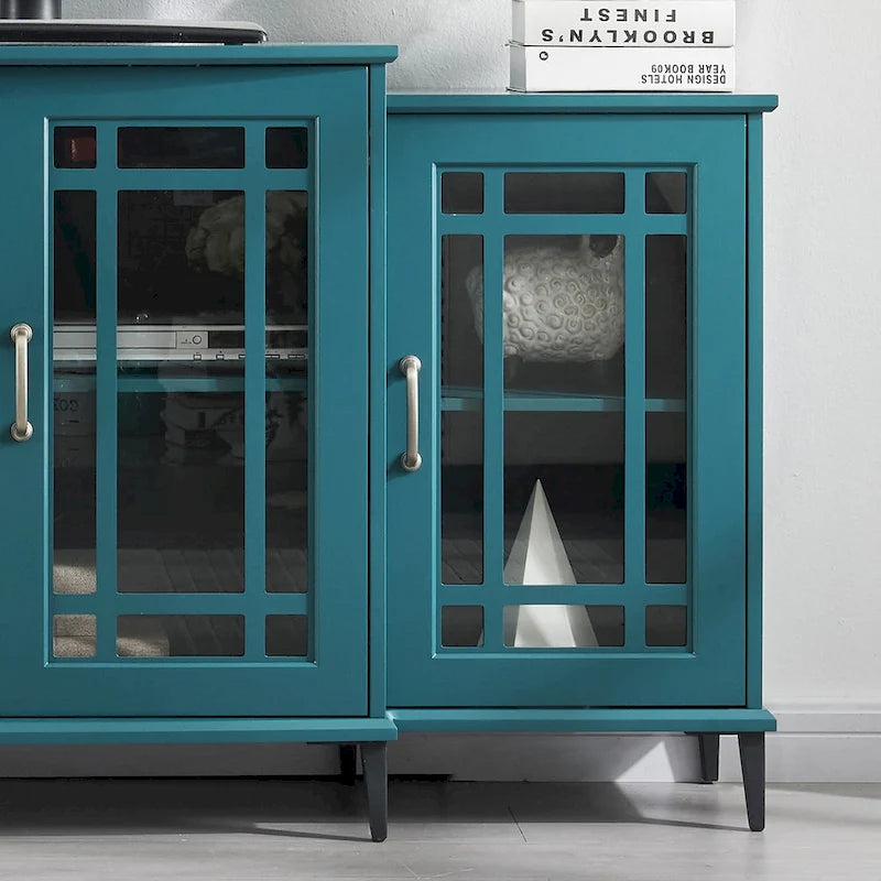 Meuble TV et buffet bleu sarcelle avec 4 portes — Style rétro