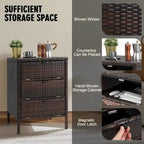 Commode de rangement en rotin brun à 3 tiroirs