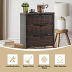 Commode de rangement en rotin brun à 3 tiroirs