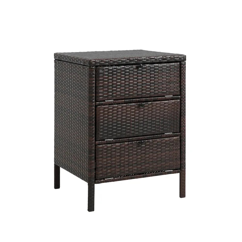 Commode de rangement en rotin brun à 3 tiroirs