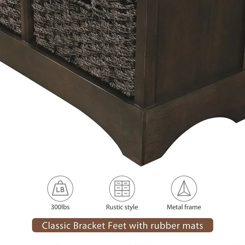 Meuble de rangement de style ferme gris clair/bleu marine antique/blanc délavé avec 2 tiroirs et 4 paniers en rotin