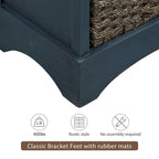 Meuble de rangement de style ferme gris clair/bleu marine antique/blanc délavé avec 2 tiroirs et 4 paniers en rotin