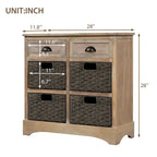 Meuble de rangement de style ferme gris clair/bleu marine antique/blanc délavé avec 2 tiroirs et 4 paniers en rotin