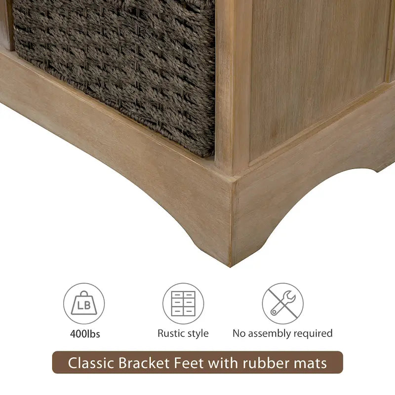 Meuble de rangement de style ferme gris clair/bleu marine antique/blanc délavé avec 2 tiroirs et 4 paniers en rotin
