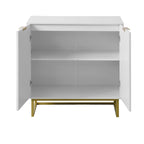 Bahut de buffet blanc à 2 portes – Bois à chevrons, poignées dorées