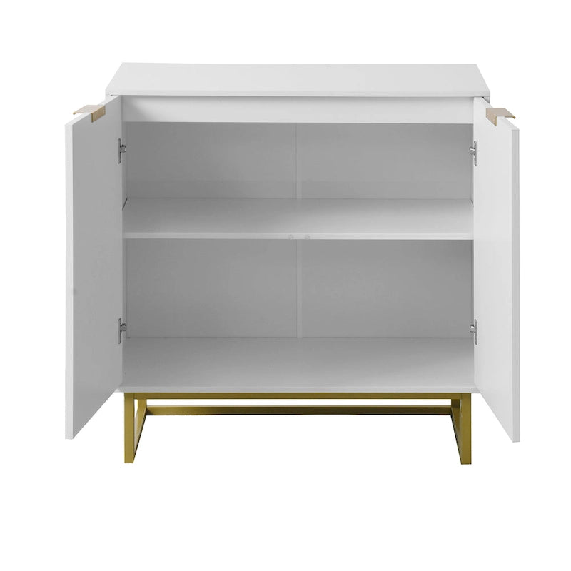 Bahut de buffet blanc à 2 portes – Bois à chevrons, poignées dorées