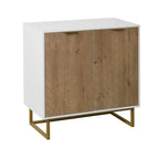 Bahut de buffet blanc à 2 portes – Bois à chevrons, poignées dorées
