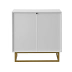 Bahut de buffet blanc à 2 portes – Bois à chevrons, poignées dorées
